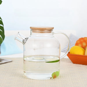 Glass Cold Water Pitcher with Bamboo Lid