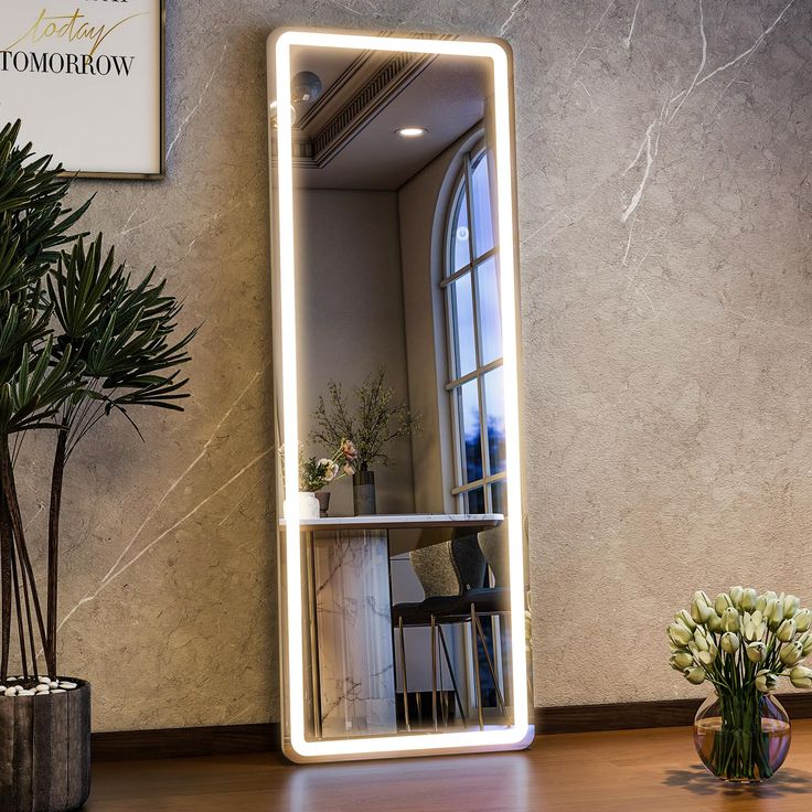 Alt Text
Full length LED standing mirror with 3 light modes and stand measuring 160 x 50 cm for dressing and makeup use