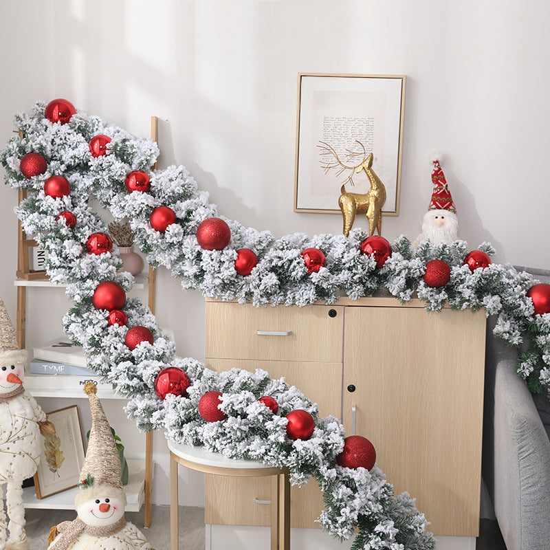 Artificial Christmas Pine Garland with Snow Flocking and Decorations 2.7M