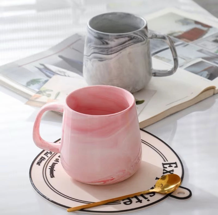 6 Pearl Marble Tea and Coffee Mugs in Pink or Grey