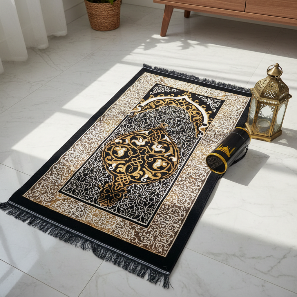 3-in-1 Portable Prayer Mat Set – Cylinder, Tasbih & Prayer Mat
