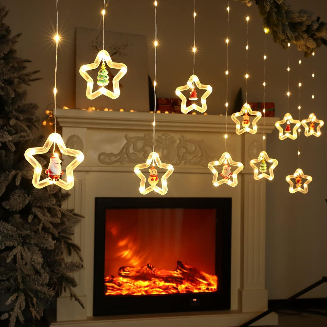 LED Lights with Santa Snowman Reindeer Christmas Tree Pendants -USB Remote Control