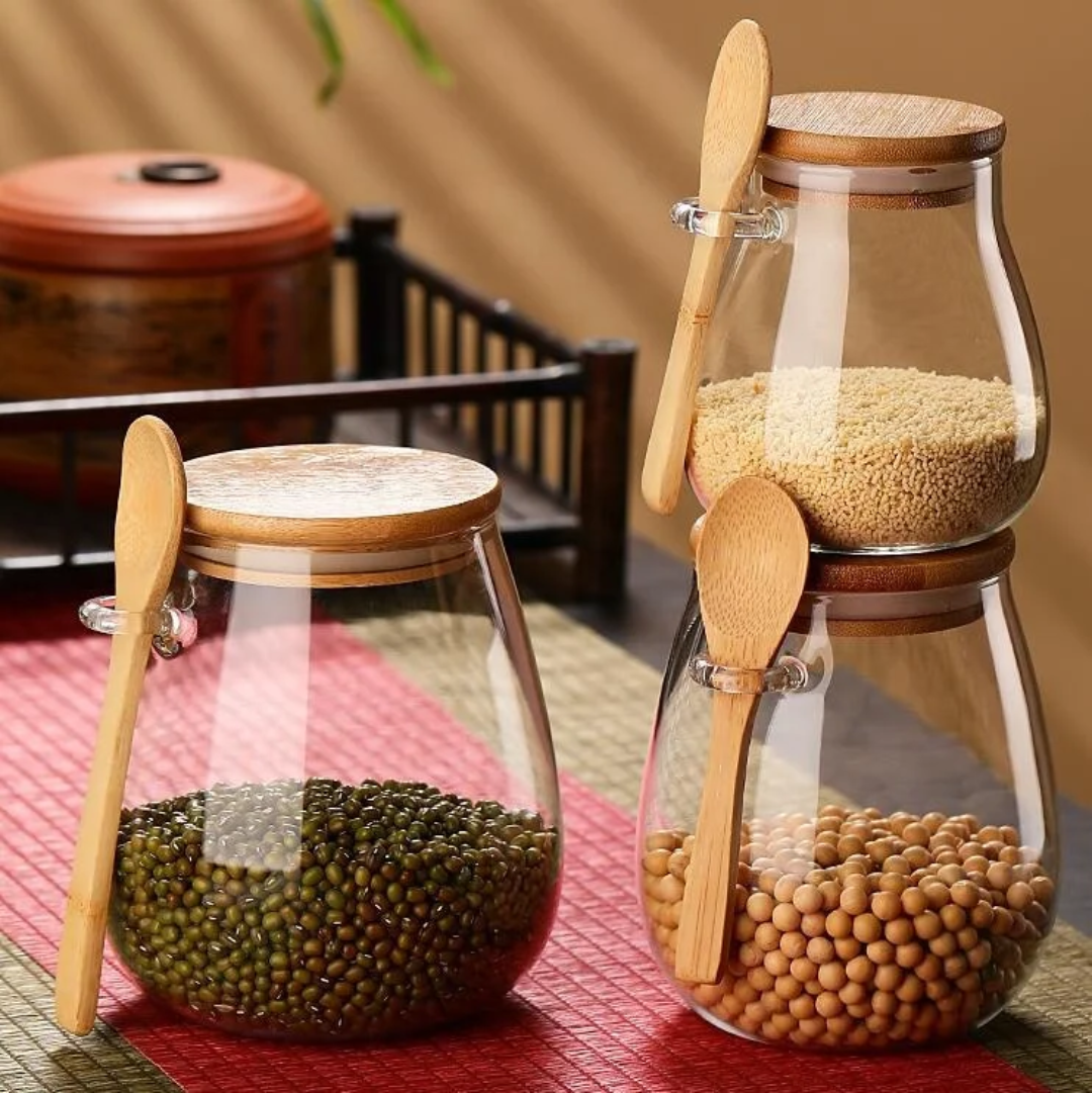 Canisters with Bamboo Spoon