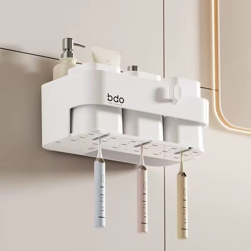 Gemelli Colllection wall-mounted toothbrush holder with 3 cups white bathroom organizer