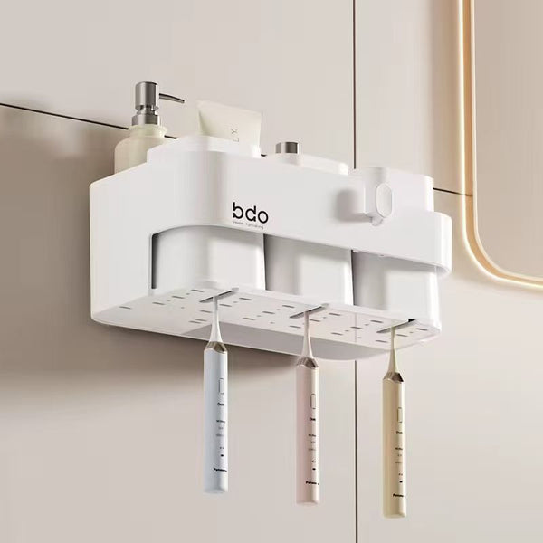 Gemelli Colllection wall-mounted toothbrush holder with 3 cups white bathroom organizer