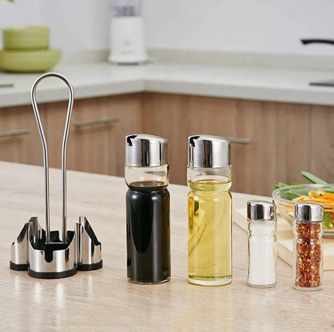 2pc Oil Jar and 2pcs Salt Shaker With Holder