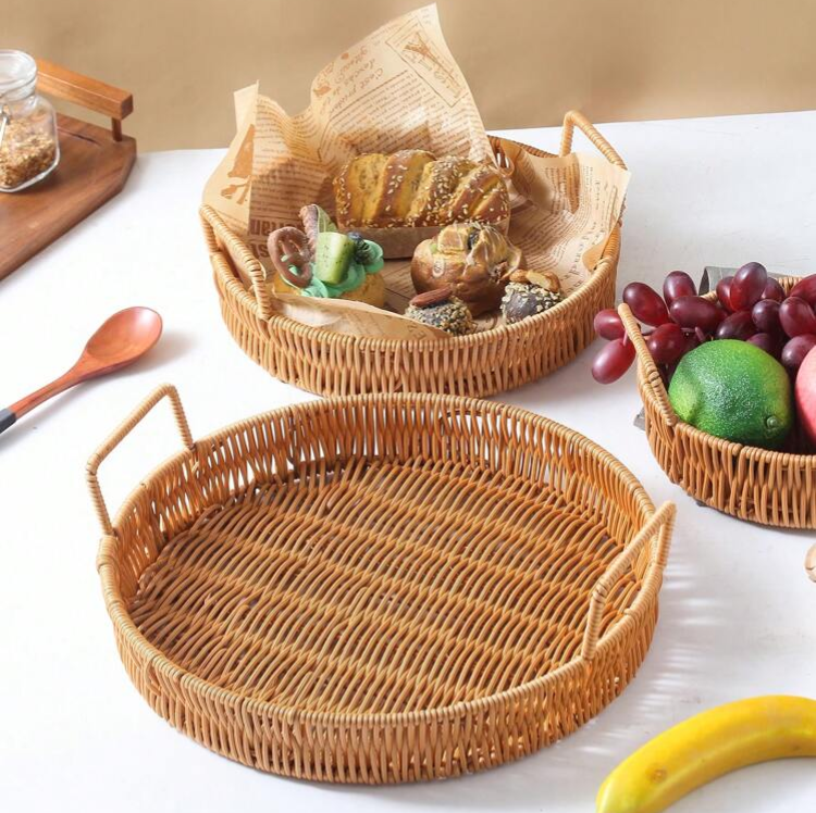 3-Piece Handmade Rattan Trays with Handles
