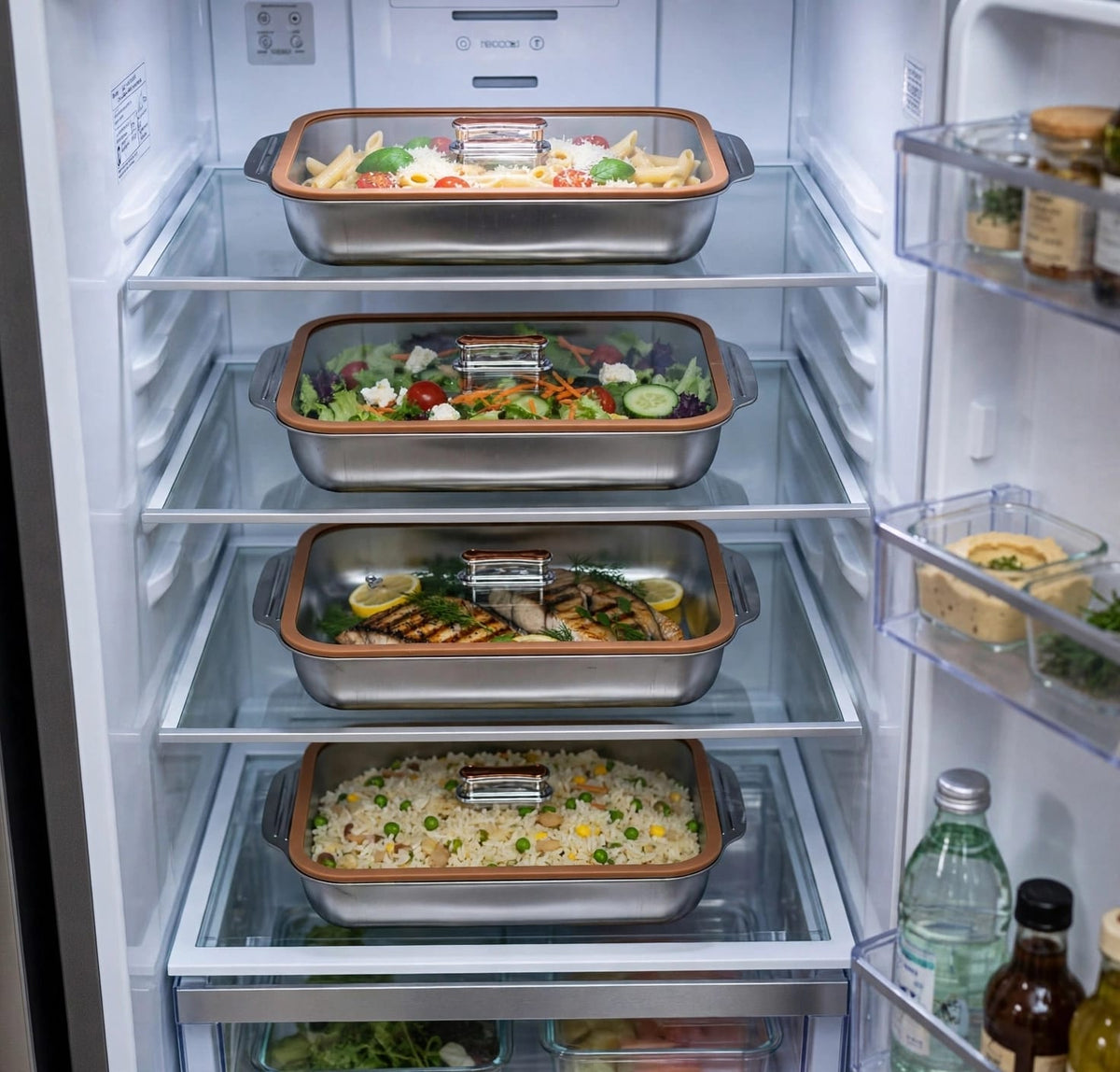 4-Piece Stainless Steel Serving Containers with Glass Lids