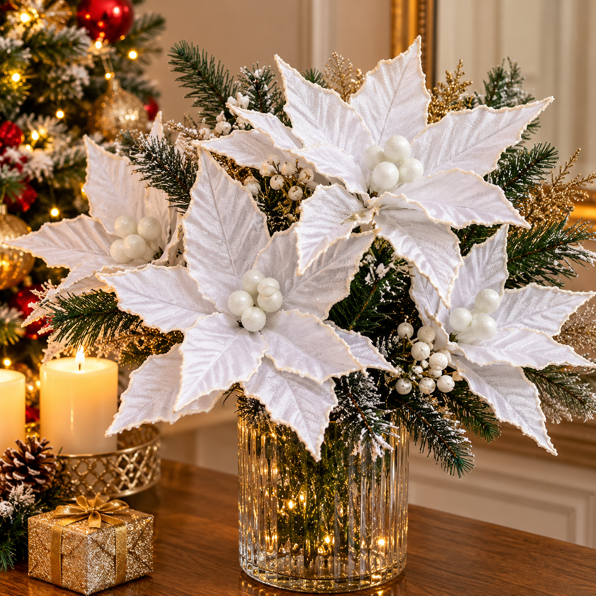 Christmas Flower Fabric Ornament for Tree Decorations