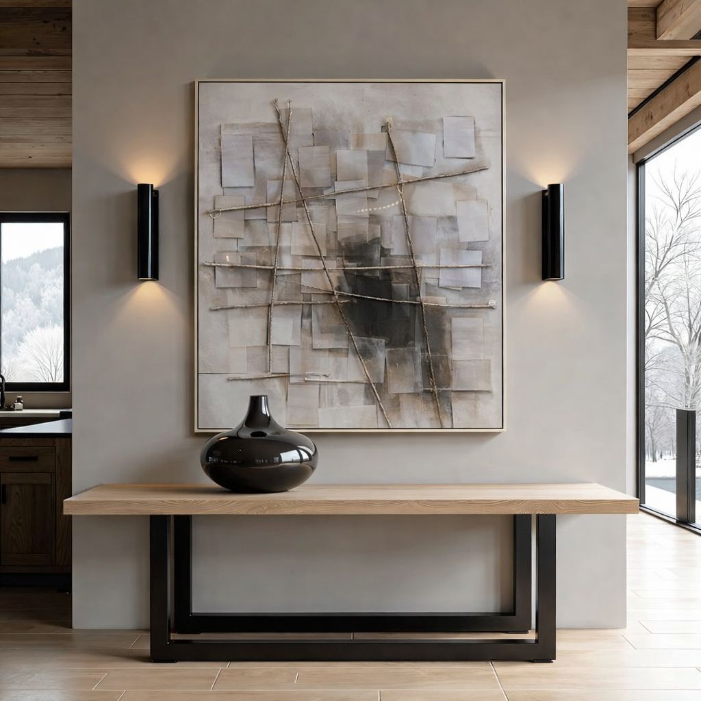 Gemelli Colllection contemporary abstract layered wall art modern shapes warm neutral tones 92x122 cm living room bedroom office décor