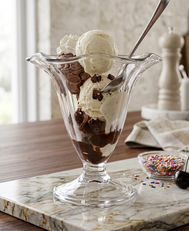 Gemelli Colllection polycarbonate ice cream glass 180ml clear dessert serving cup lightweight shatter resistant pudding ice cream bowl reusable café restaurant dessertware transparent serving glass