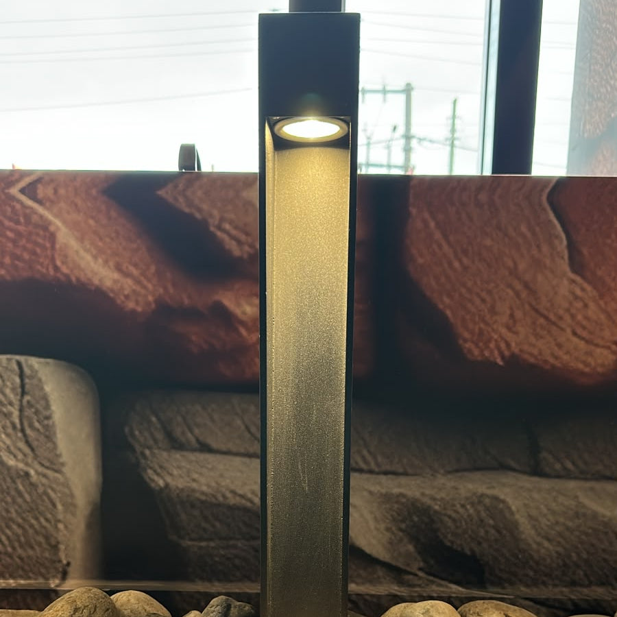 Black aluminium 5W LED garden bollard light with warm white illumination for outdoor pathway and landscape lighting LL 22BL-34-06-BK-WW - Gemelli Collection