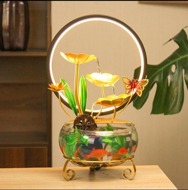 LED tabletop water fountain with fish tank decorative indoor water feature for home and office décor