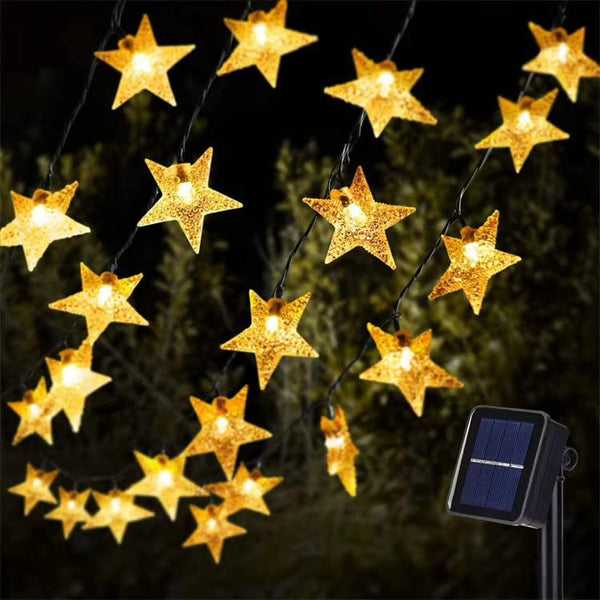 12 metre solar powered outdoor star fairy lights with 100 LED stars for garden, patio, and festive decoration
