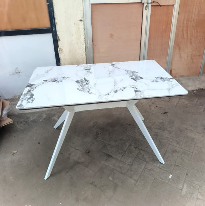 Rectangular Sintered Stone Top with White  Metal Base