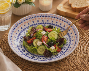 Gemelli Collections set of 6 7 inch multifunctional ceramic salad pasta side plates with deep design and printed finish.