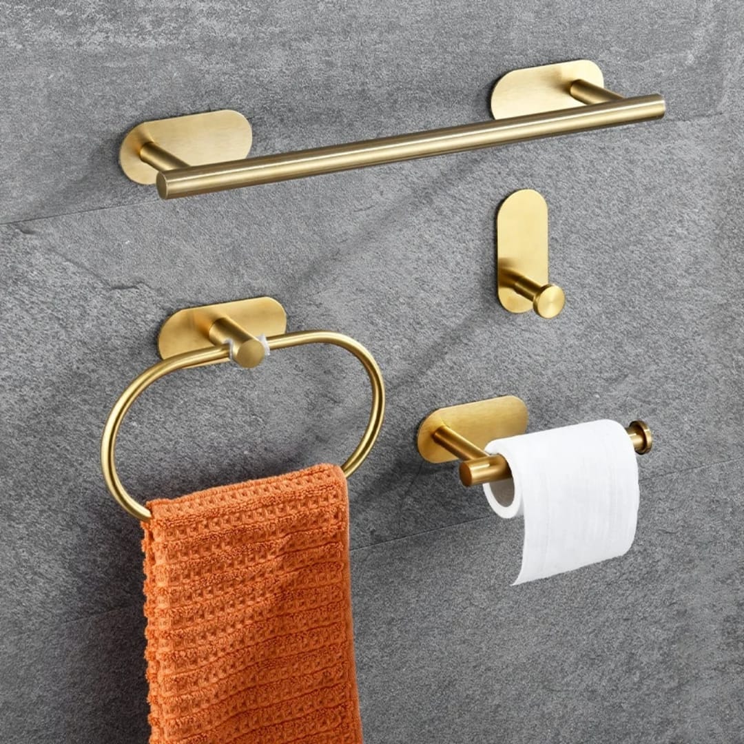 4 piece stainless steel bathroom organiser set self adhesive wall hanger bath accessories set rust resistant