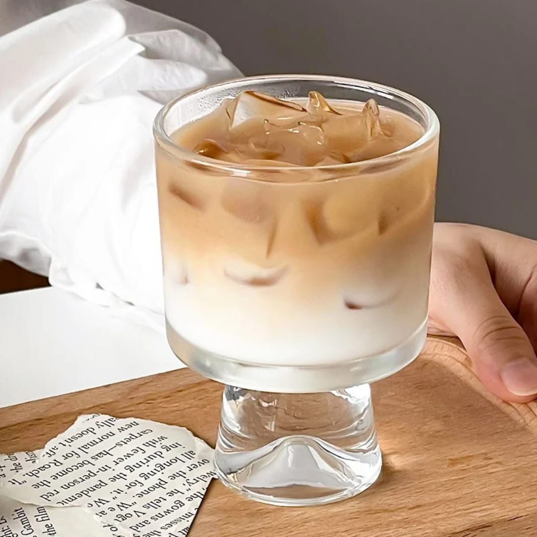 crystal glass tulip cup with handle featuring a creative snow mountain base design elegant transparent drinkware