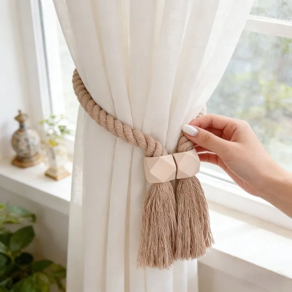 Gemelli Colllection adjustable curtain tiebacks no punch decorative rope curtain holders black beige brown curtain pull backs no drill curtain accessories home décor