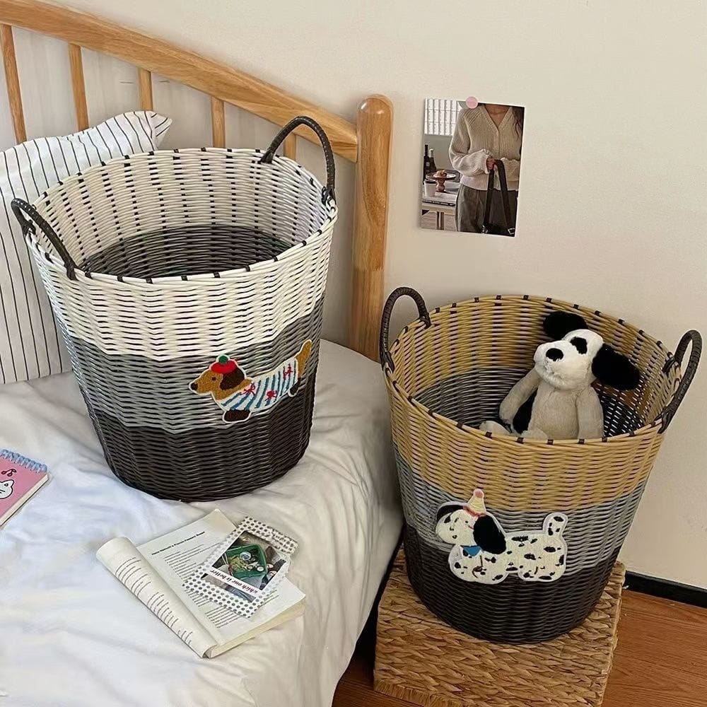 Rattan laundry and multipurpose storage basket measuring 35cm x 30cm x 25cm for organising clothes, toys, books, toiletries, snacks, and household essentials