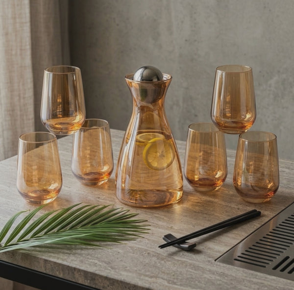 7-In-1 Golden Glass Decanter Set