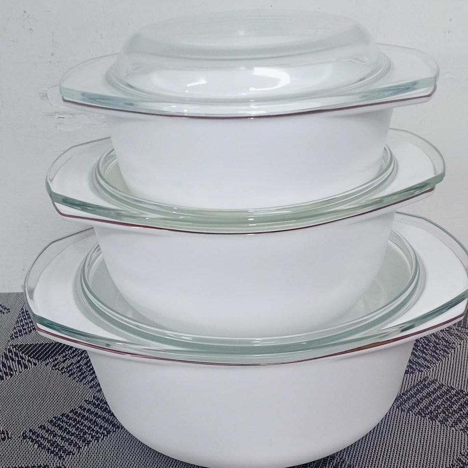 3-Piece White Casserole Dish Set with Gold Rim