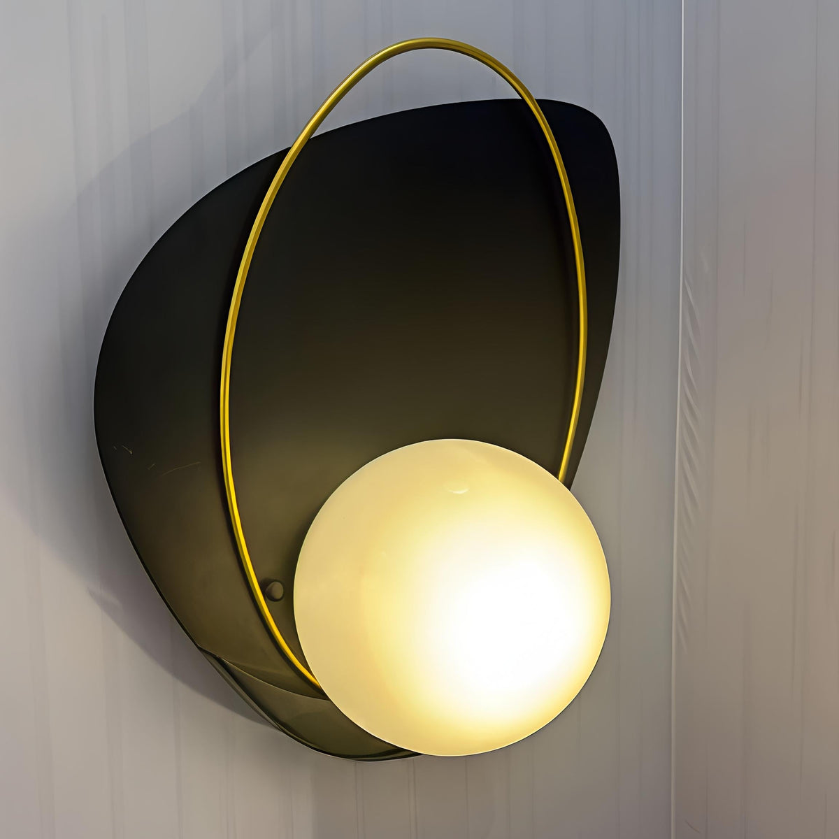 Black & Gold Accent Wall Fixture with White Glass Shade – PL 1159-01-BK