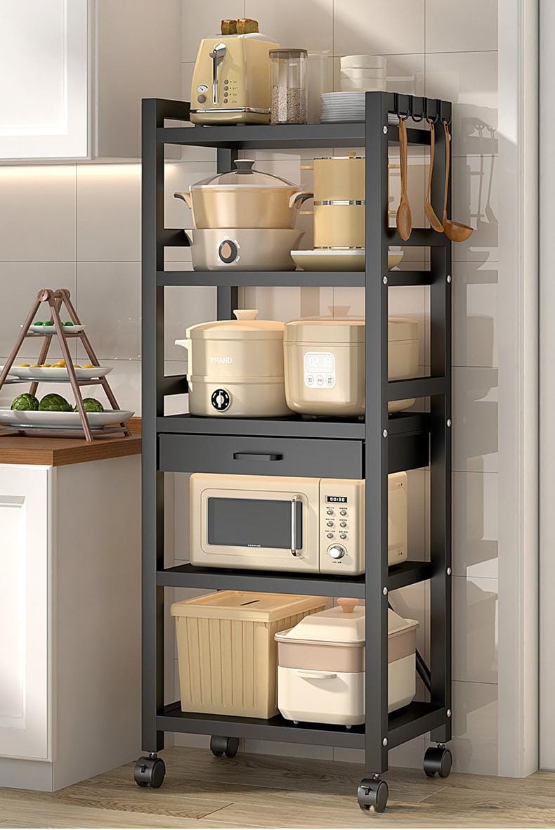 5-Tier Metallic Kitchen Rack with Drawer