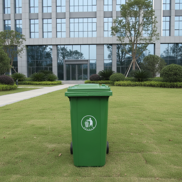BA 240-litre trash bin with wheels designed for heavy-duty waste collection and transportation in residential, commercial, and industrial environments.