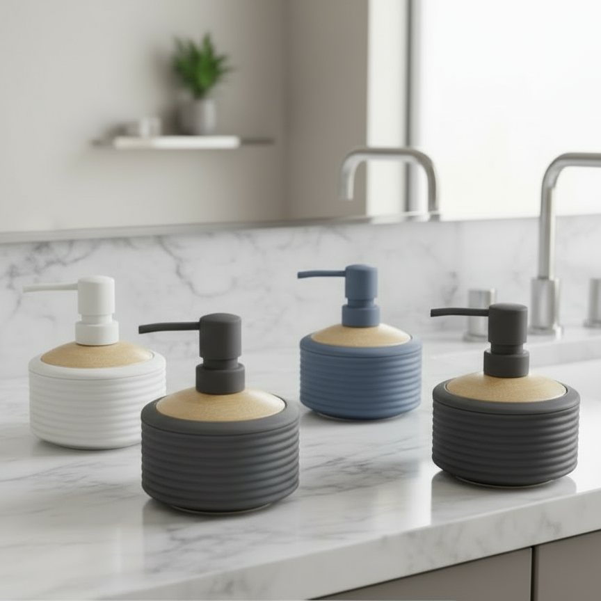 Gemelli Collections 390ml refillable soap dispenser for bathroom or kitchen countertops