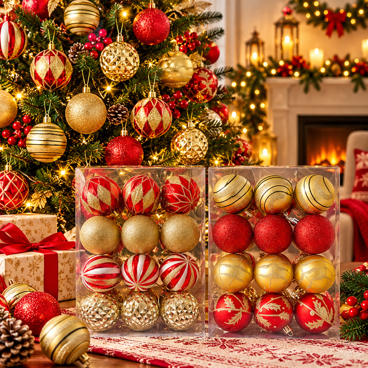 24-Piece 6cm Assorted Christmas Tree Baubles Set
