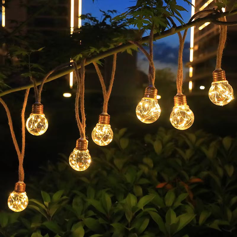 10M VINTAGE HEMP ROPE CHRISTMAS LIGHTS — SOLAR + USB | OUTDOOR & INDOOR