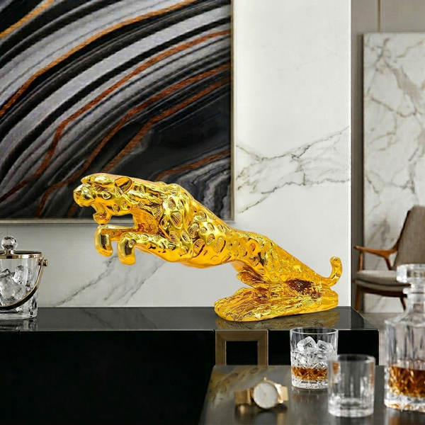 Gold Resin Jaguar Decorative Statue