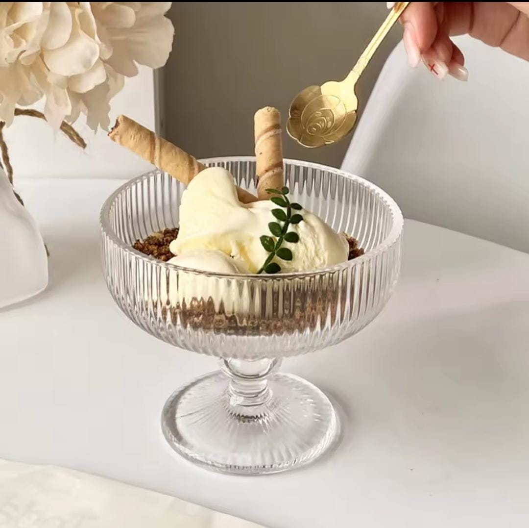 6 Piece 320ml High Borosilicate Ribbed Dessert Glass Set