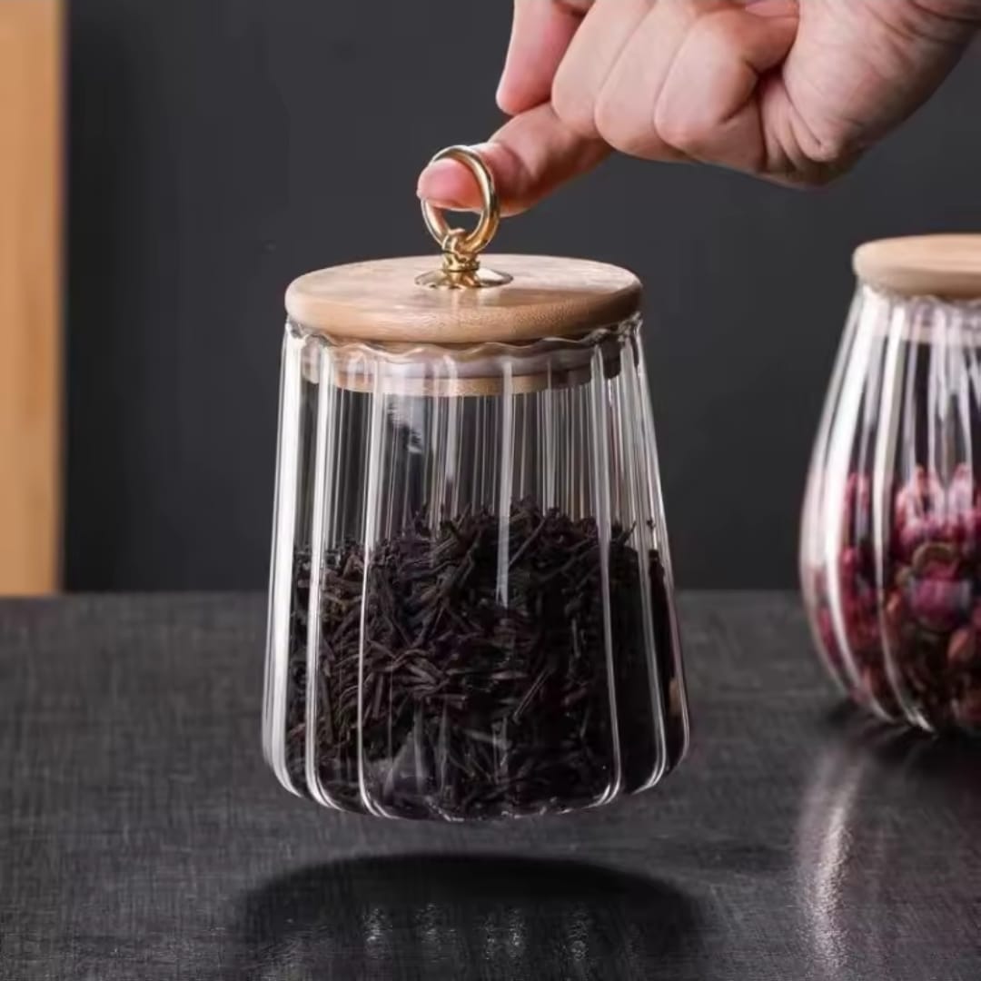 glass storage jar with bamboo lid 500ml airtight food storage container clear glass tea coffee sugar jar