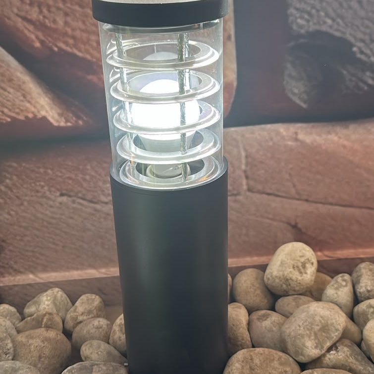 Black aluminium LED bollard light with E27 holder for garden pathway and outdoor landscape lighting LL 22BL-67-04-BK-WW - Gemelli Collection