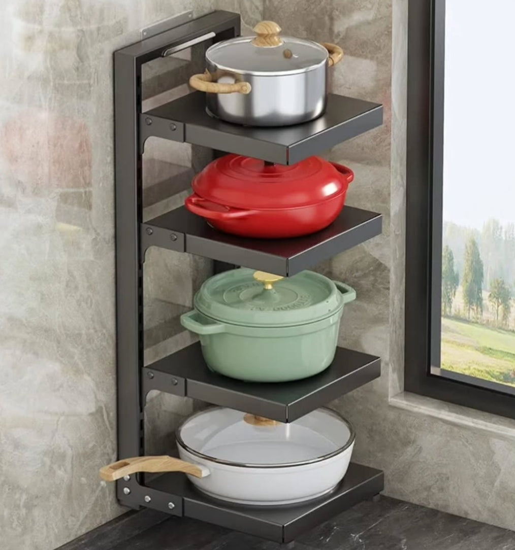 Gemelli Collections Pot Storage Rack for organising pots, pans, lids, and cookware in kitchen cabinets, countertops, and pantry spaces.