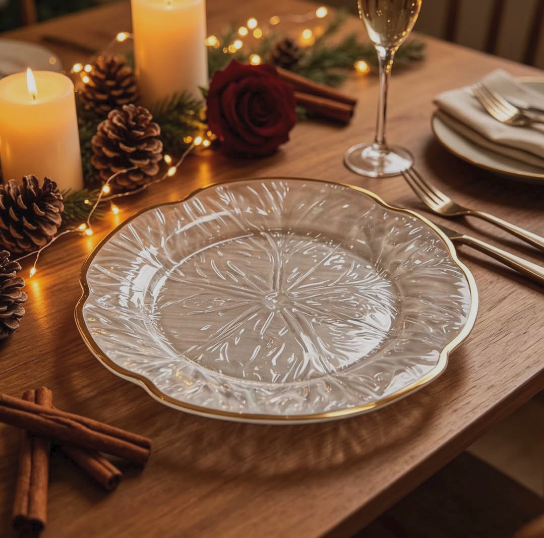 6-Piece Clear Acrylic Charger Plates with Gold Rims, 30cm