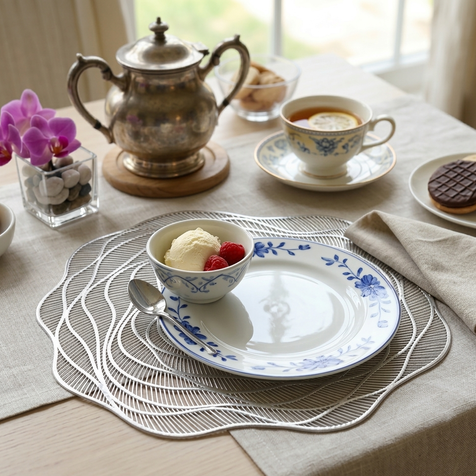 Gemelli Colllection 6-piece rose design table mat set 38 cm elegant decorative dining