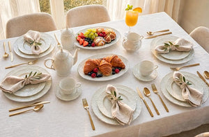 39-Piece White Embossed Porcelain Dinner Set with Gold Rim