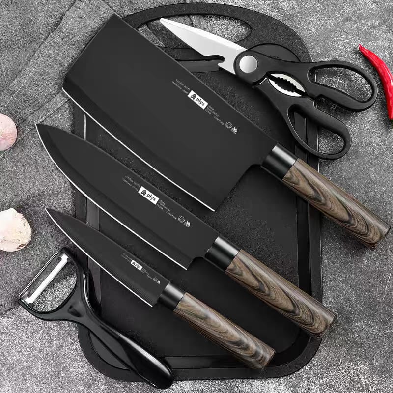 Gemelli Colllection 7pcs kitchen knife set sharp cooking knives peeler scissors butcher knife fruit knife chopping board non slip handle kitchen tool set