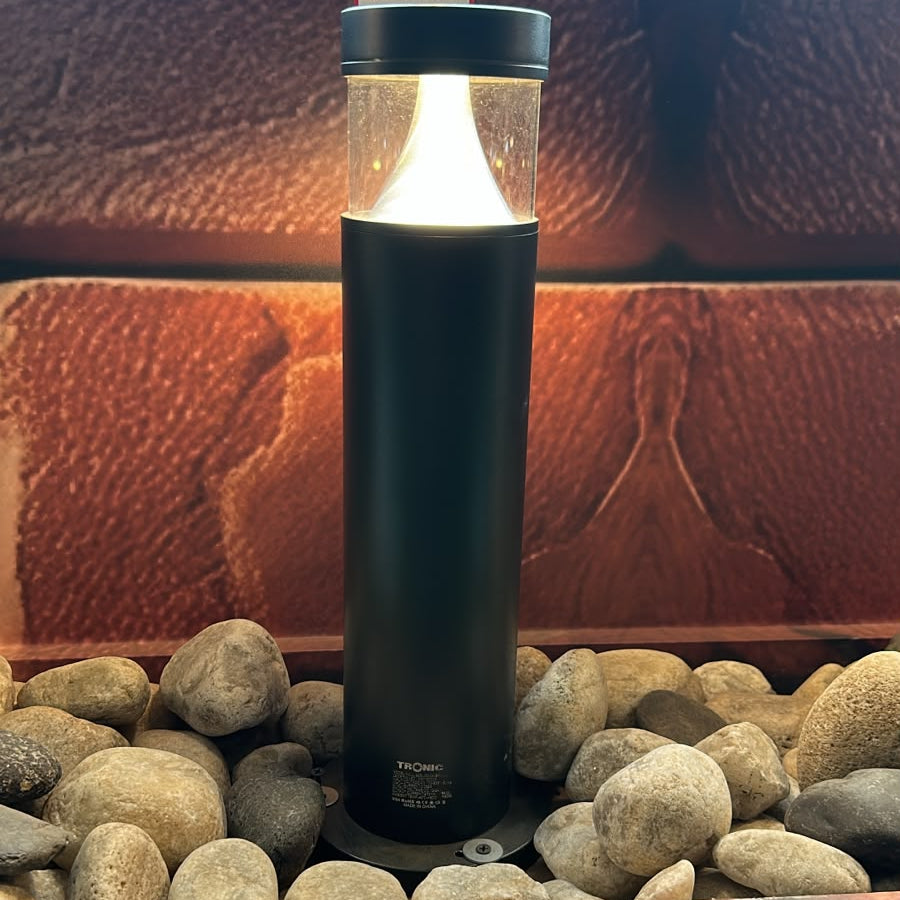 Black aluminium LED bollard light with warm white illumination for outdoor pathway and landscape lighting LL 22BL-65-04-BK-WW - Gemelli Collection