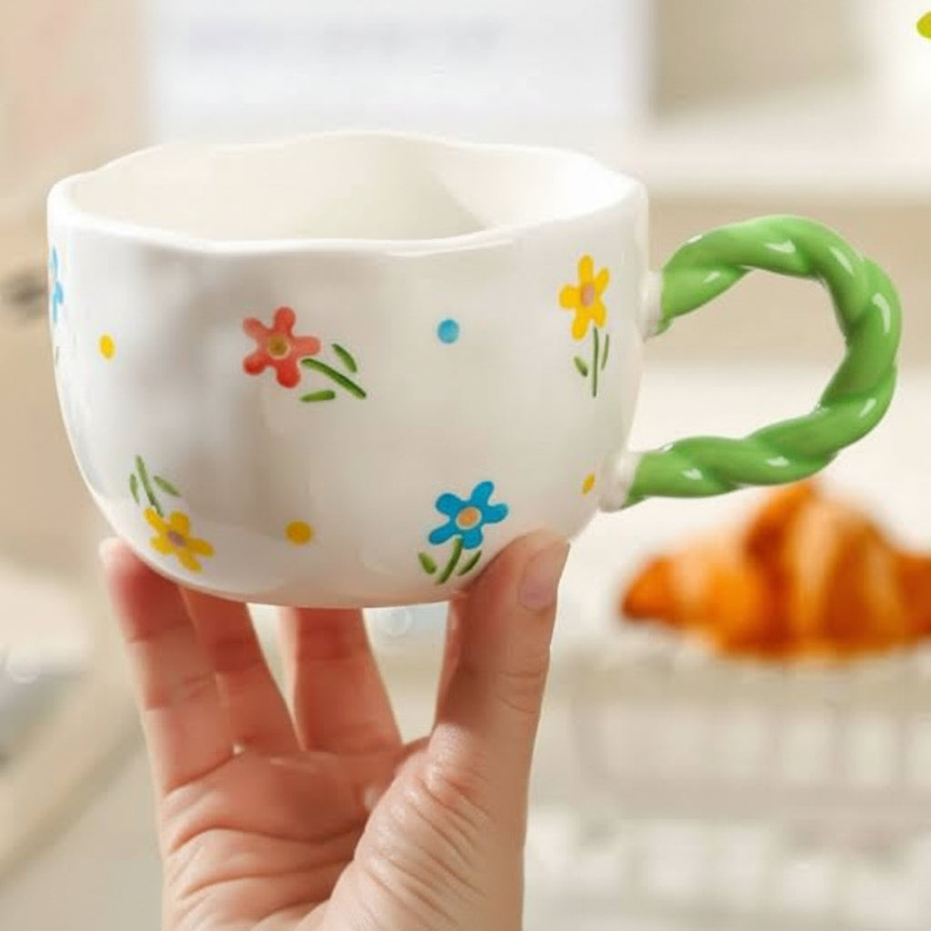 Flower Meadow Ceramic Mug with Twisted Handle