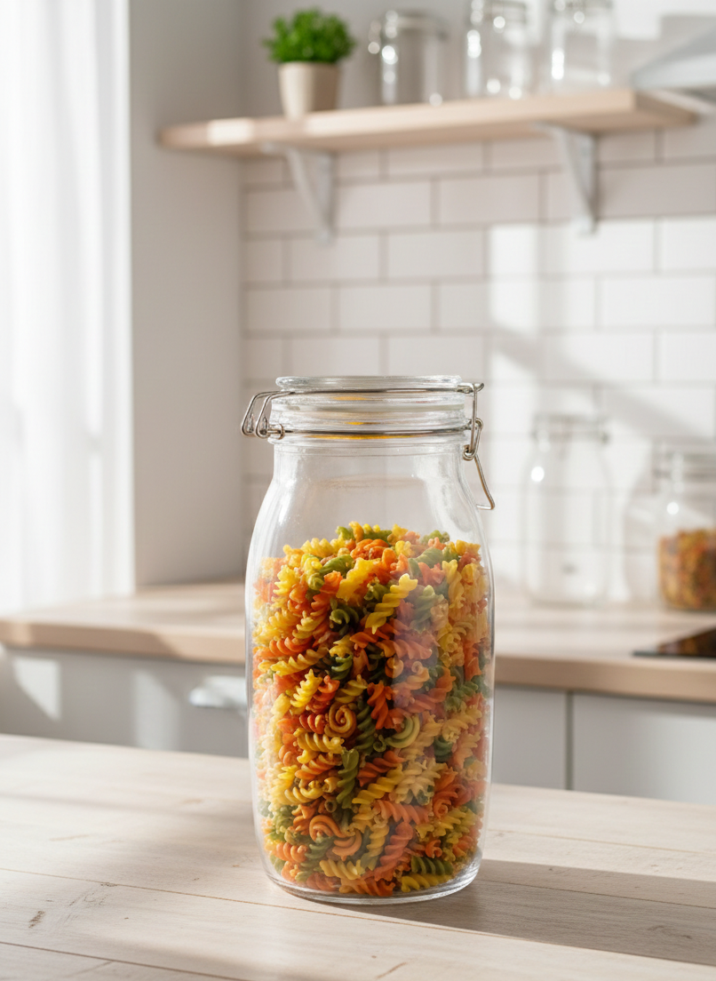 Clear Glass Storage Jar with Clamp Lid, 2L, Durable Kitchen Storage, Transparent