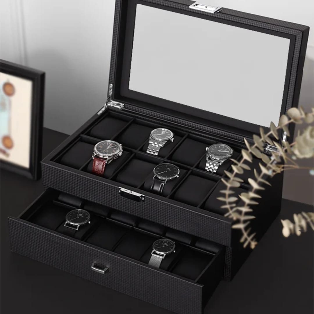 24 Slots Leather Watch Organizer with Lock