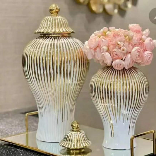 Ceramic Gold-Plated White Vase-Ginger