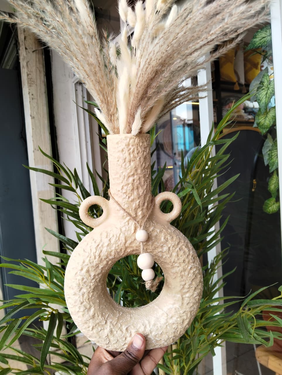 Donut Ceramic Vase with Bead Garland