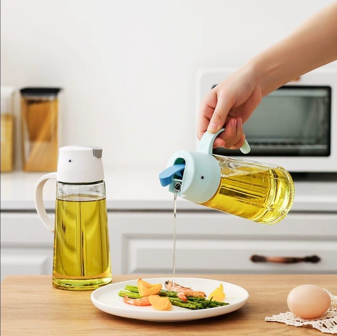 630ml Oil Can Dispenser – White Kitchen Oil Pouring Bottle with Blue Lid for Cooking Oil, Olive Oil, Vinegar, and Condiment Storage
