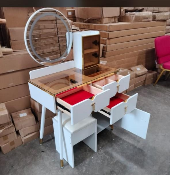 Vanity Dressing Table Set With Glass Top And LED Mirror