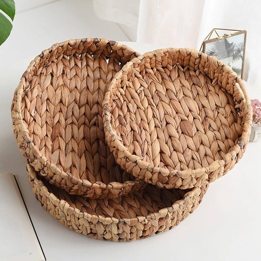 3-Piece Decorative Handmade Wicker Tray Set
